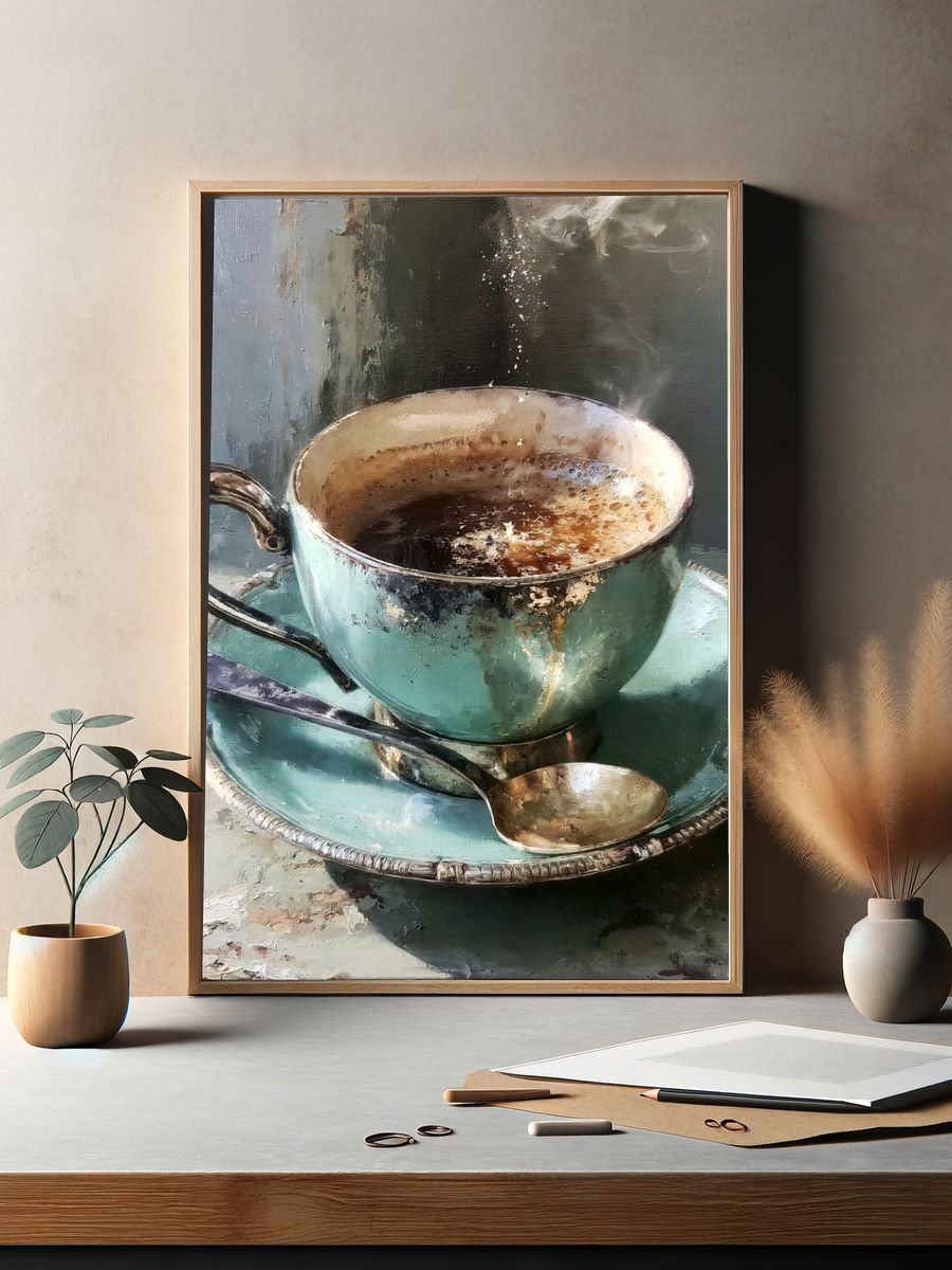Turquoise Teacup Still Life Print. — room view 2