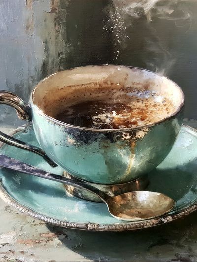 Turquoise Teacup Still Life Print. poster