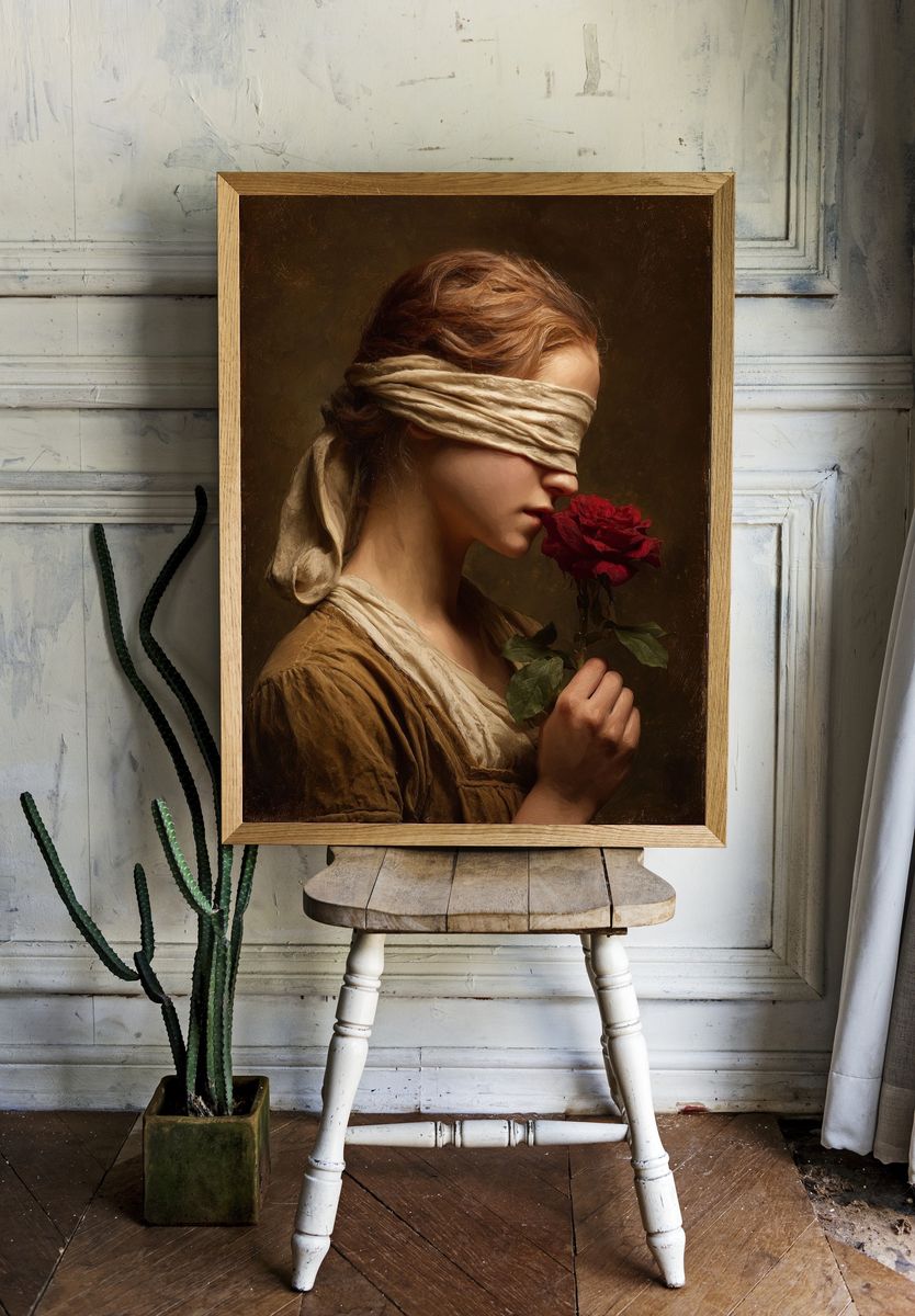 Blindfolded Rose Portrait Print room preview