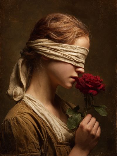 Blindfolded Rose Portrait Print.