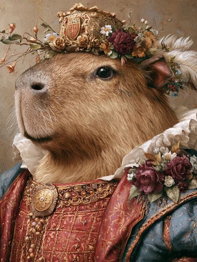Regal Capybara Portrait Print. poster