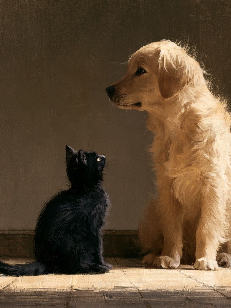Dog and Cat Portrait Print. poster detail