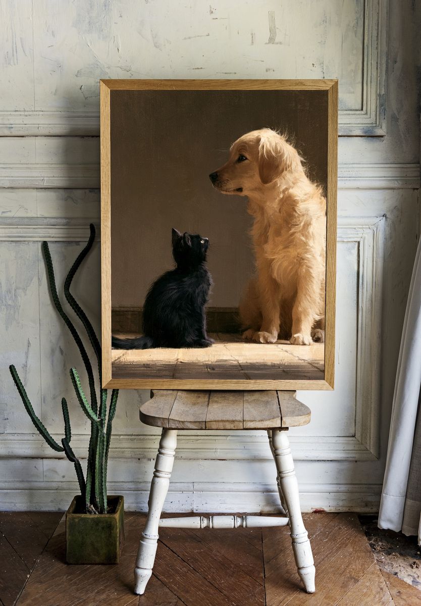 Dog and Cat Portrait Print. — room view 1
