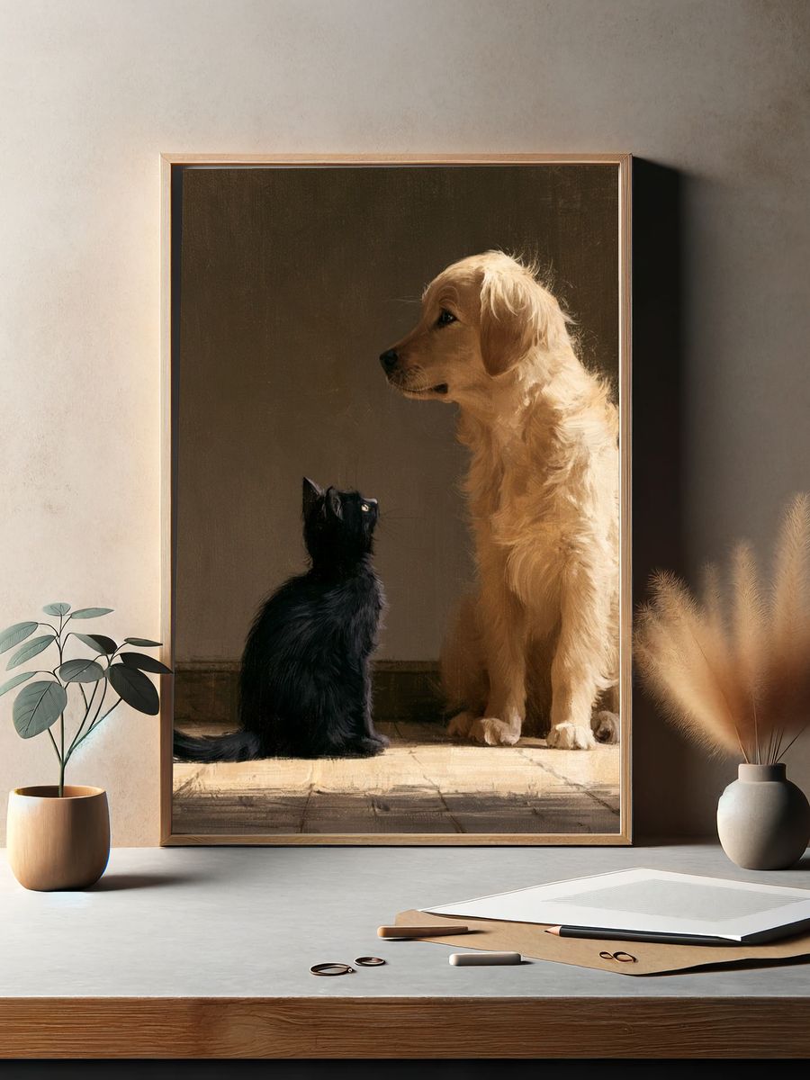 Dog and Cat Portrait Print. — room view 2