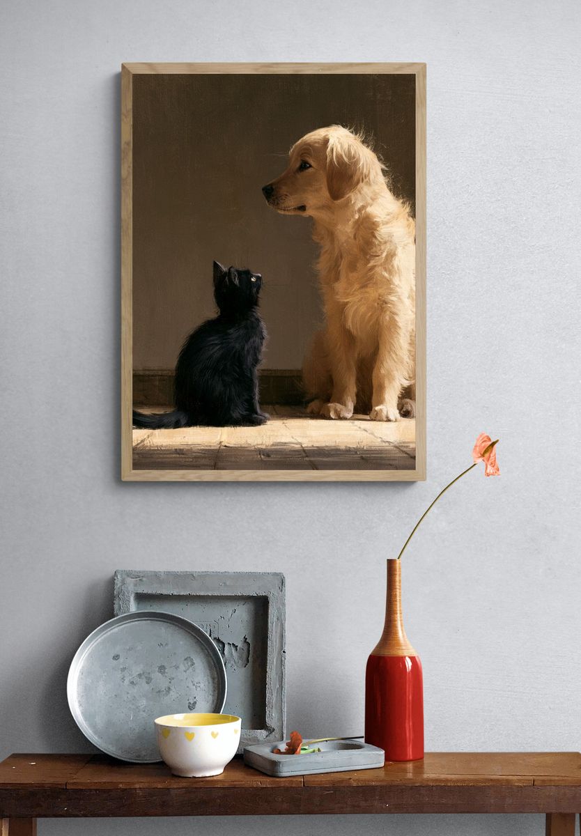 Dog and Cat Portrait Print. — room view 3