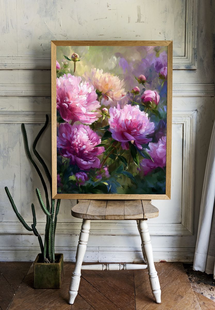 Pink Peonies Impressionist Poster. — room view 1