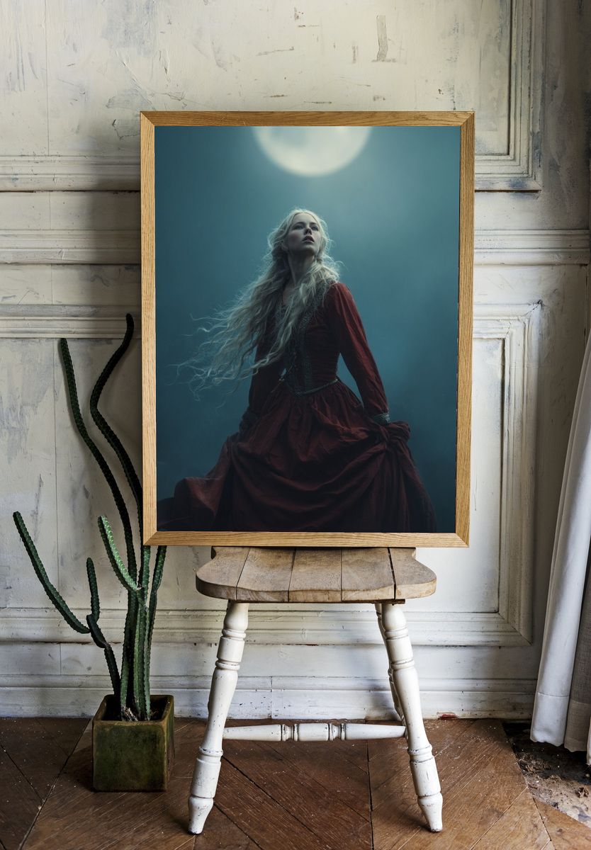 Mystical Woman Under the Moon — Fine Art Print room preview