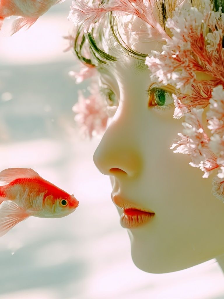 Dreamy Portrait with Goldfish — Fine Art Print. poster detail