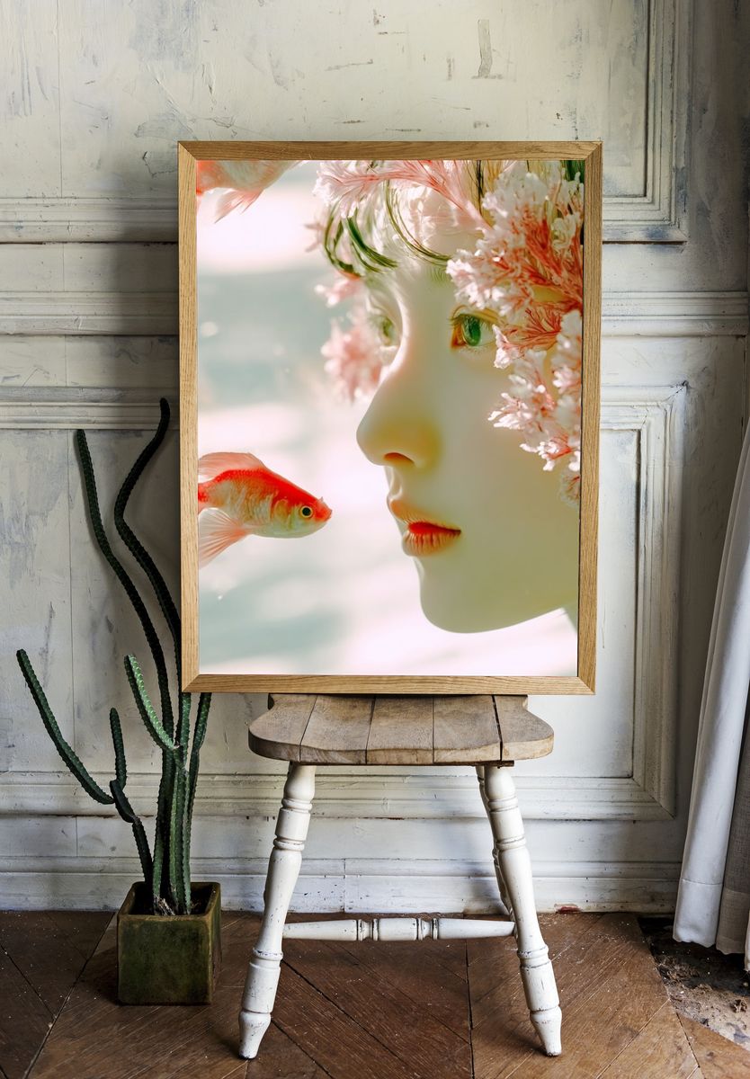 Dreamy Portrait with Goldfish — Fine Art Print room preview