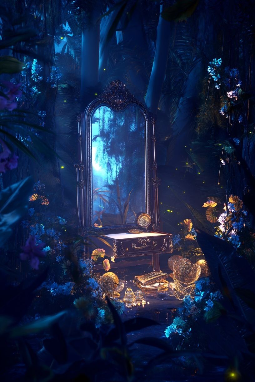 Enchanted Mirror in the Forest — Fantasy Print. poster detail