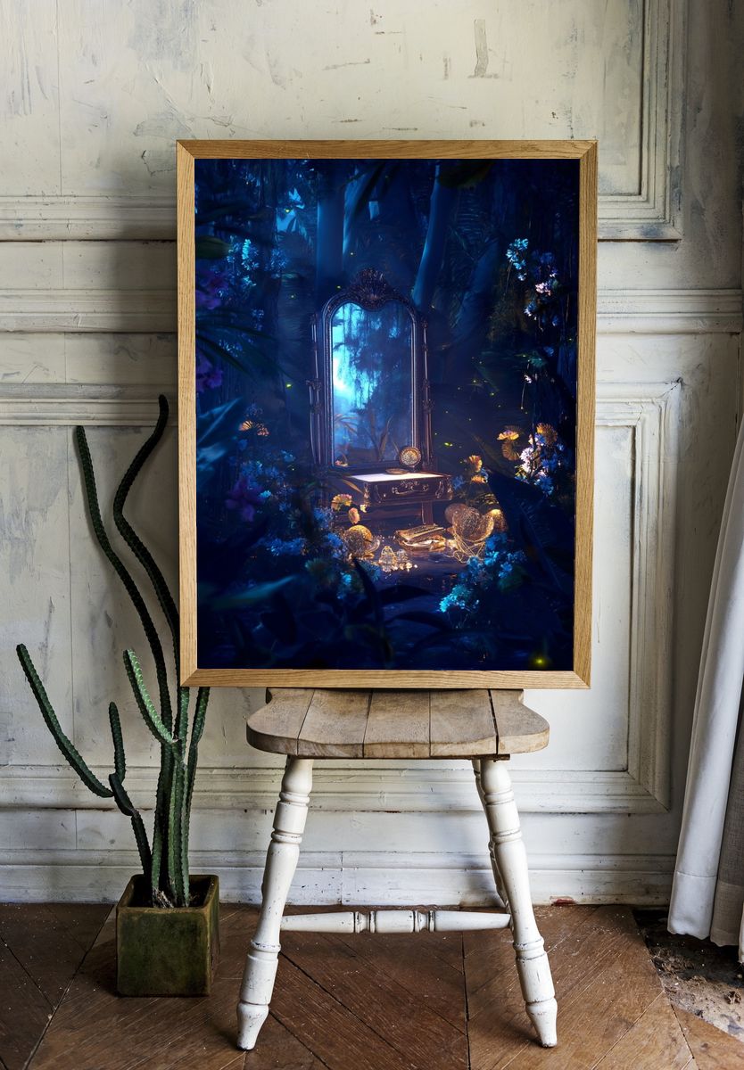 Enchanted Mirror in the Forest — Fantasy Print. — room view 1