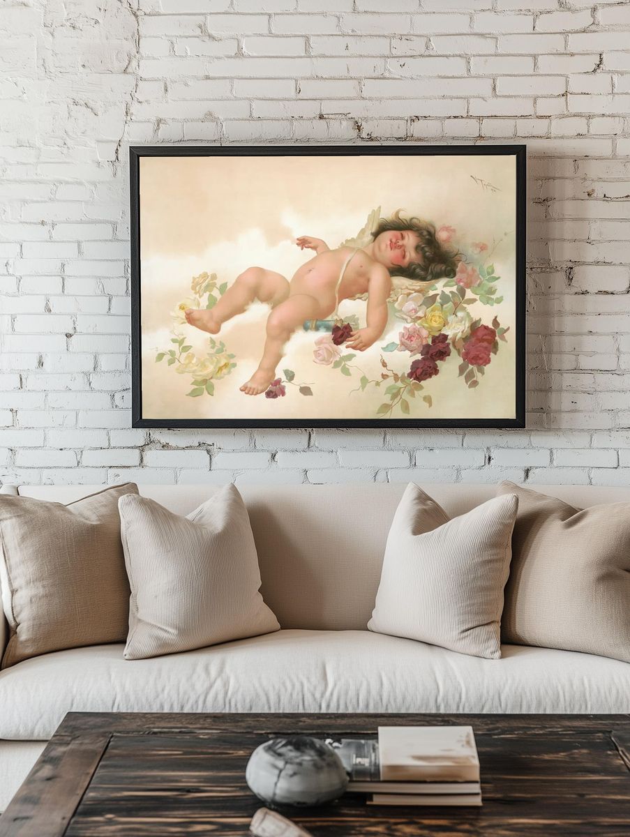 Sleeping Child with Roses Print room preview