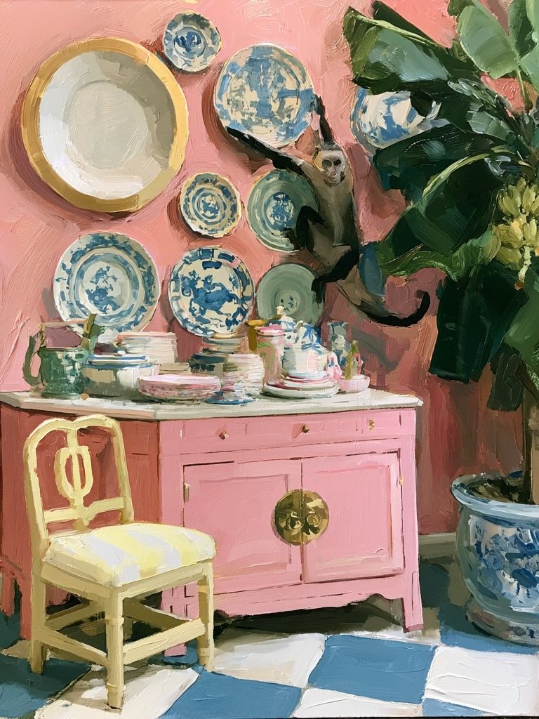 Pink Interior Still Life Painting Poster. poster detail