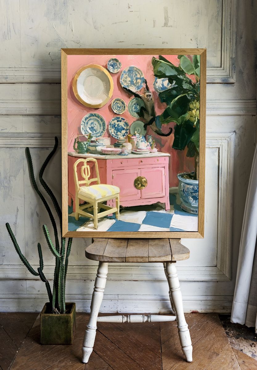 Pink Interior Still Life Painting Poster. room preview