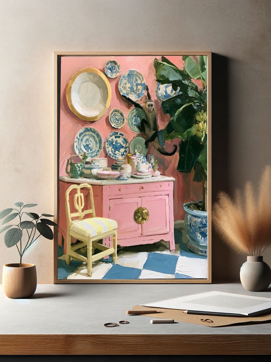 Pink Interior Still Life Painting Poster. — room view 2