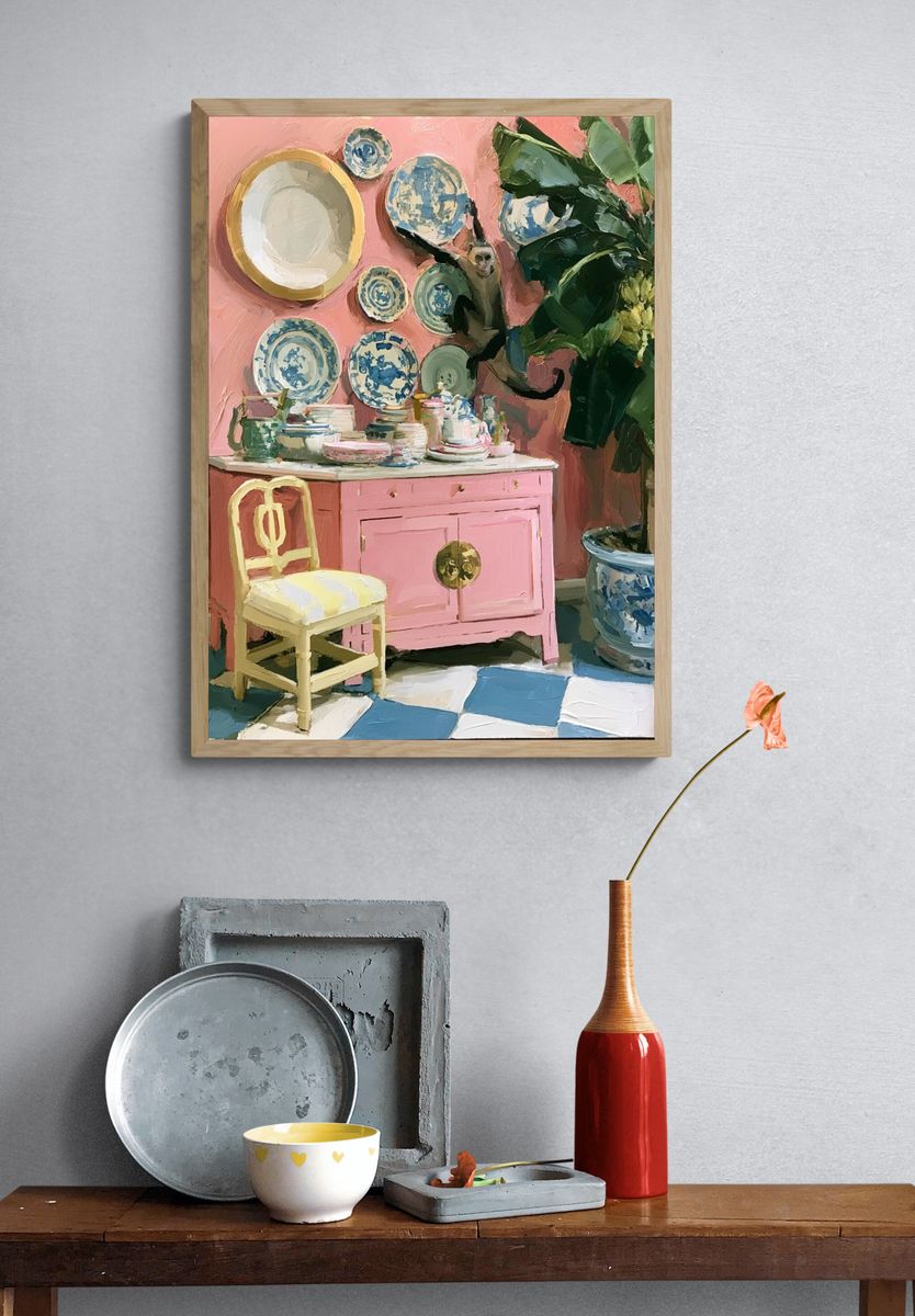Pink Interior Still Life Painting Poster. — room view 3