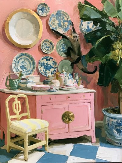 Pink Interior Still Life Painting Poster. poster