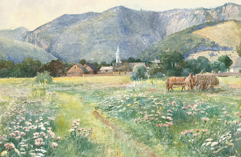 Landscape blooming meadow Július Zorkóczy. poster — fine-art art