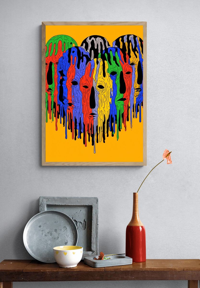 Dripping Masks Pop-Art Poster. — room view 3
