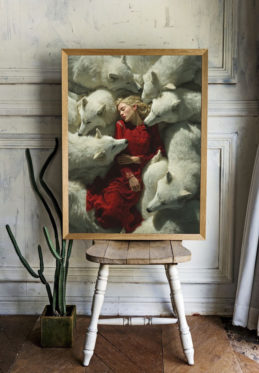 Woman with Wolves — Fine Art Print room preview