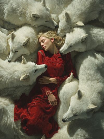 Woman with Wolves — Fine Art Print. poster