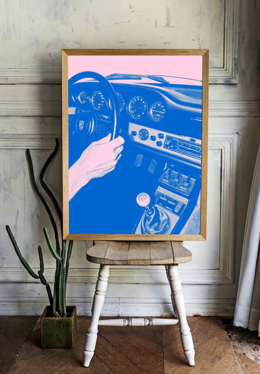 Porsche Interior Pop Art Poster. room preview