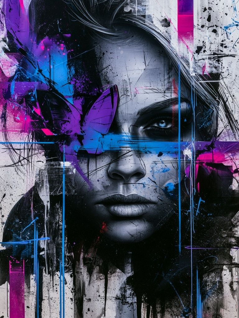 Neon Graffiti Portrait Poster. poster detail