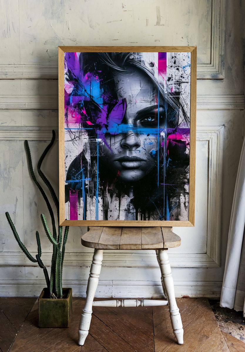 Neon Graffiti Portrait Poster. — room view 1