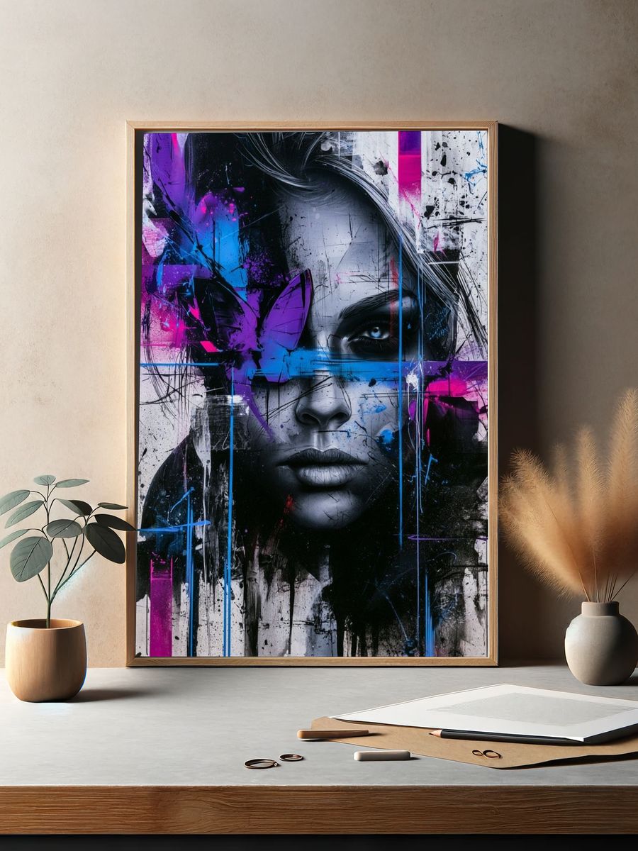 Neon Graffiti Portrait Poster. — room view 2
