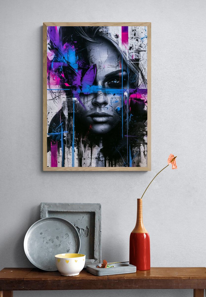 Neon Graffiti Portrait Poster. — room view 3