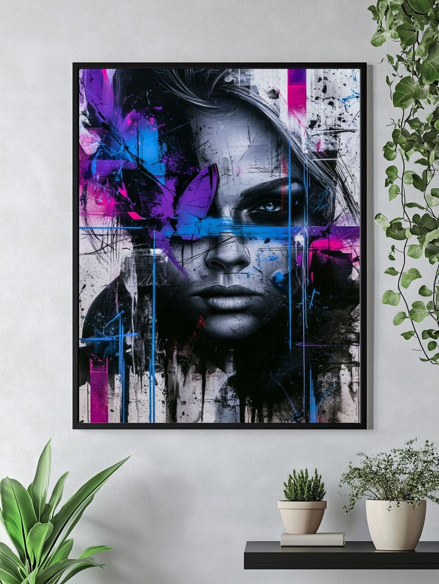 Neon Graffiti Portrait Poster. — room view 4