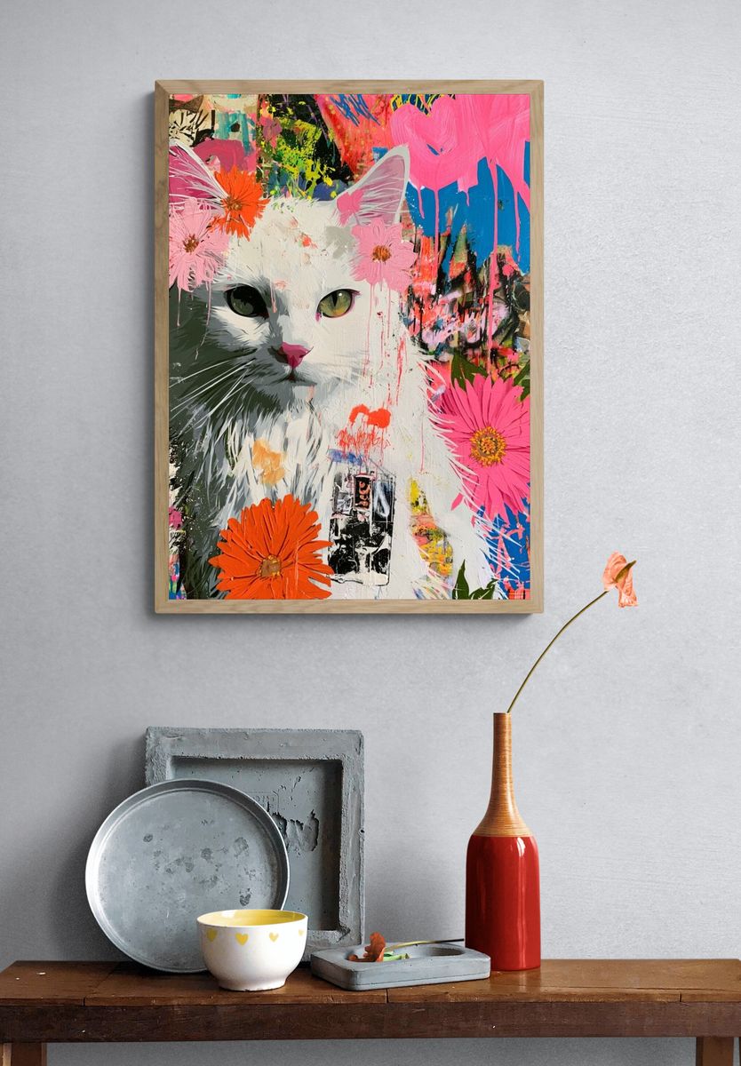 Floral Cat Pop-Art Poster. — room view 3