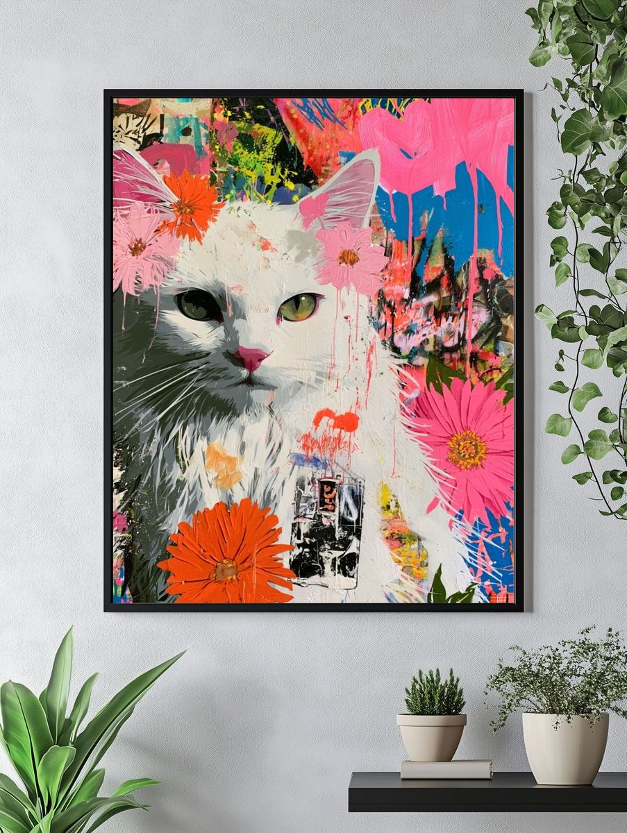 Floral Cat Pop-Art Poster. — room view 4