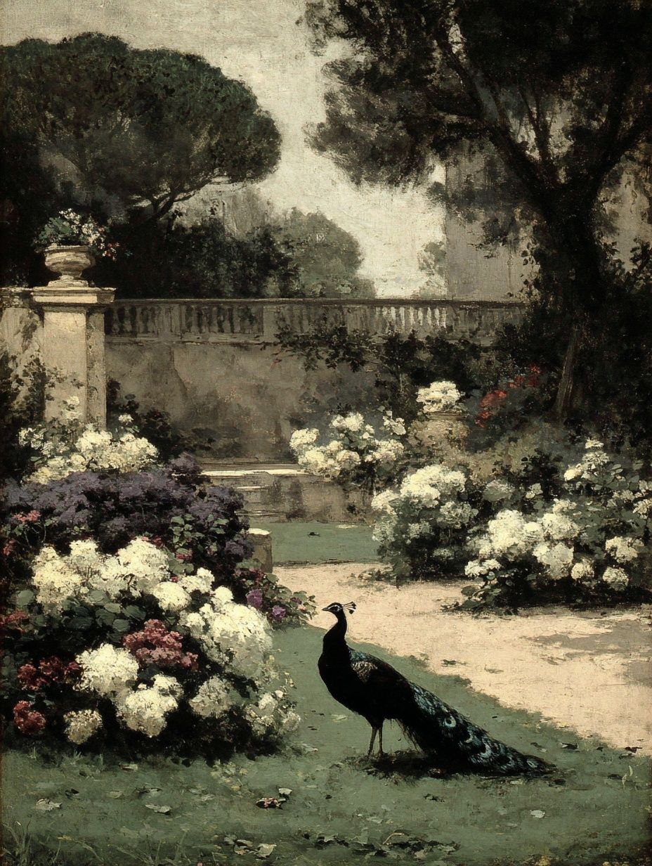 Peacock in a Garden — Fine Art Print. poster detail