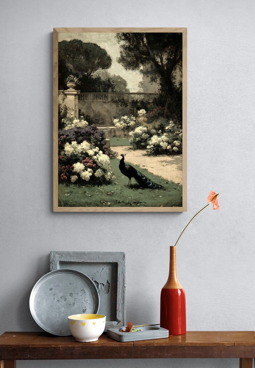 Peacock in a Garden — Fine Art Print. — room view 3