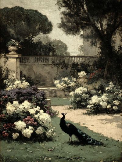 Peacock in a Garden — Fine Art Print. poster print