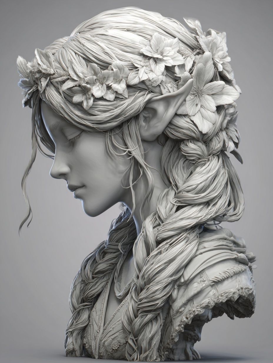 Floral Elf Bust Fine-Art Print. poster — fine-art art