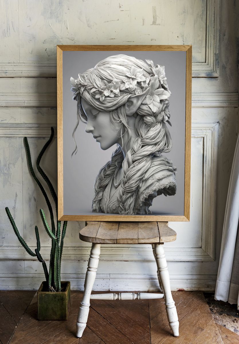 Floral Elf Bust Fine-Art Print. — room view 1