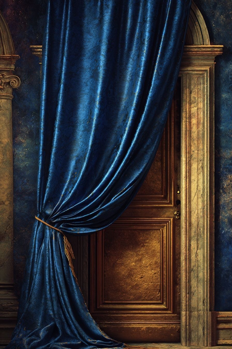 Elegant Blue Curtain — Fine Art Print. poster detail