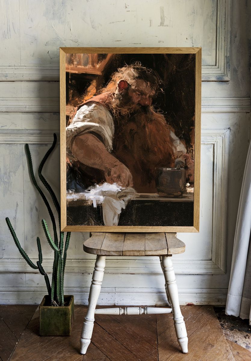 Bearded Tavern Worker — Fine-Art Print. room preview