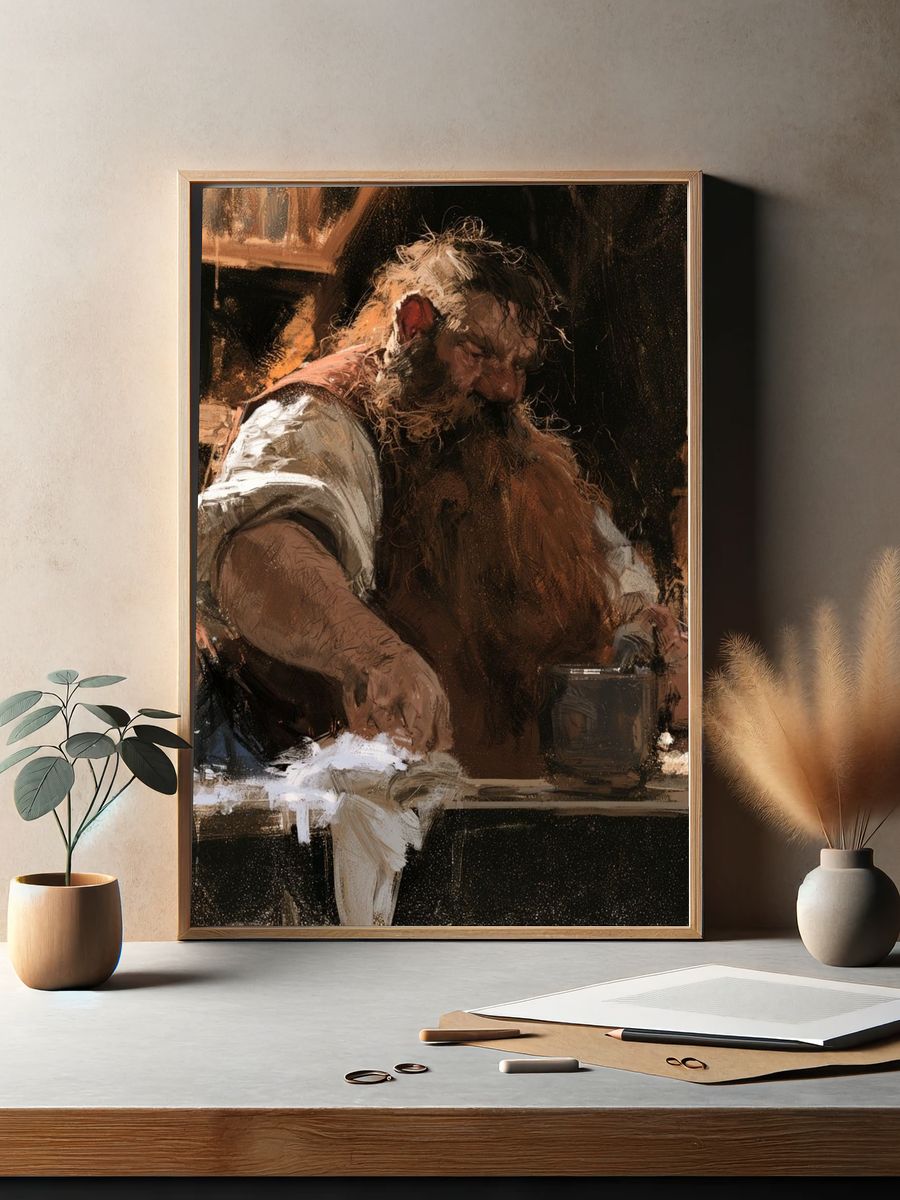 Bearded Tavern Worker — Fine-Art Print. — room view 2