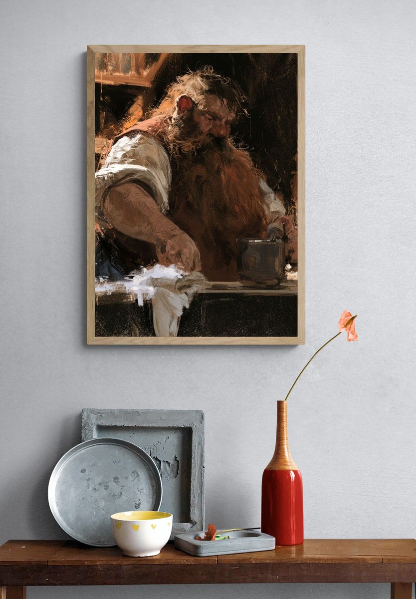 Bearded Tavern Worker — Fine-Art Print. — room view 3
