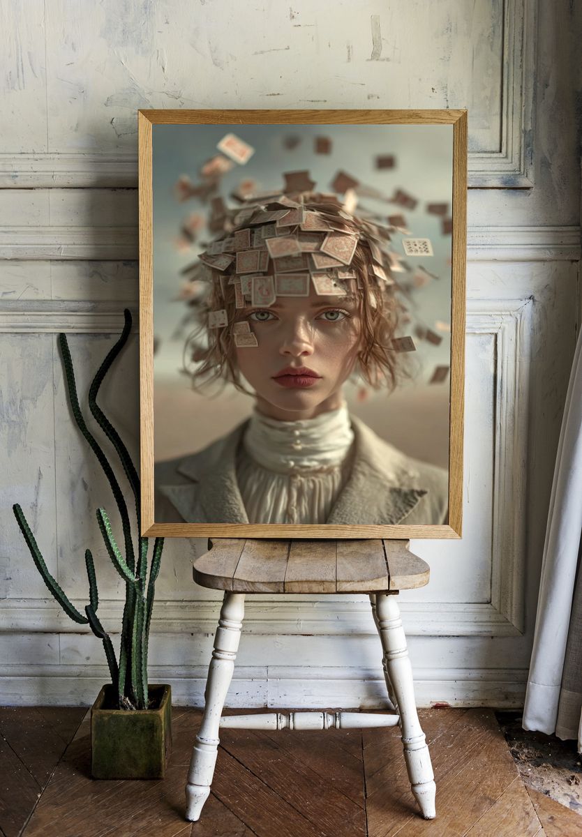 Surreal Portrait with Playing Cards — Fine Art Print room preview