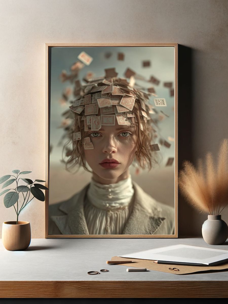 Surreal Portrait with Playing Cards — Fine Art Print. — room view 2