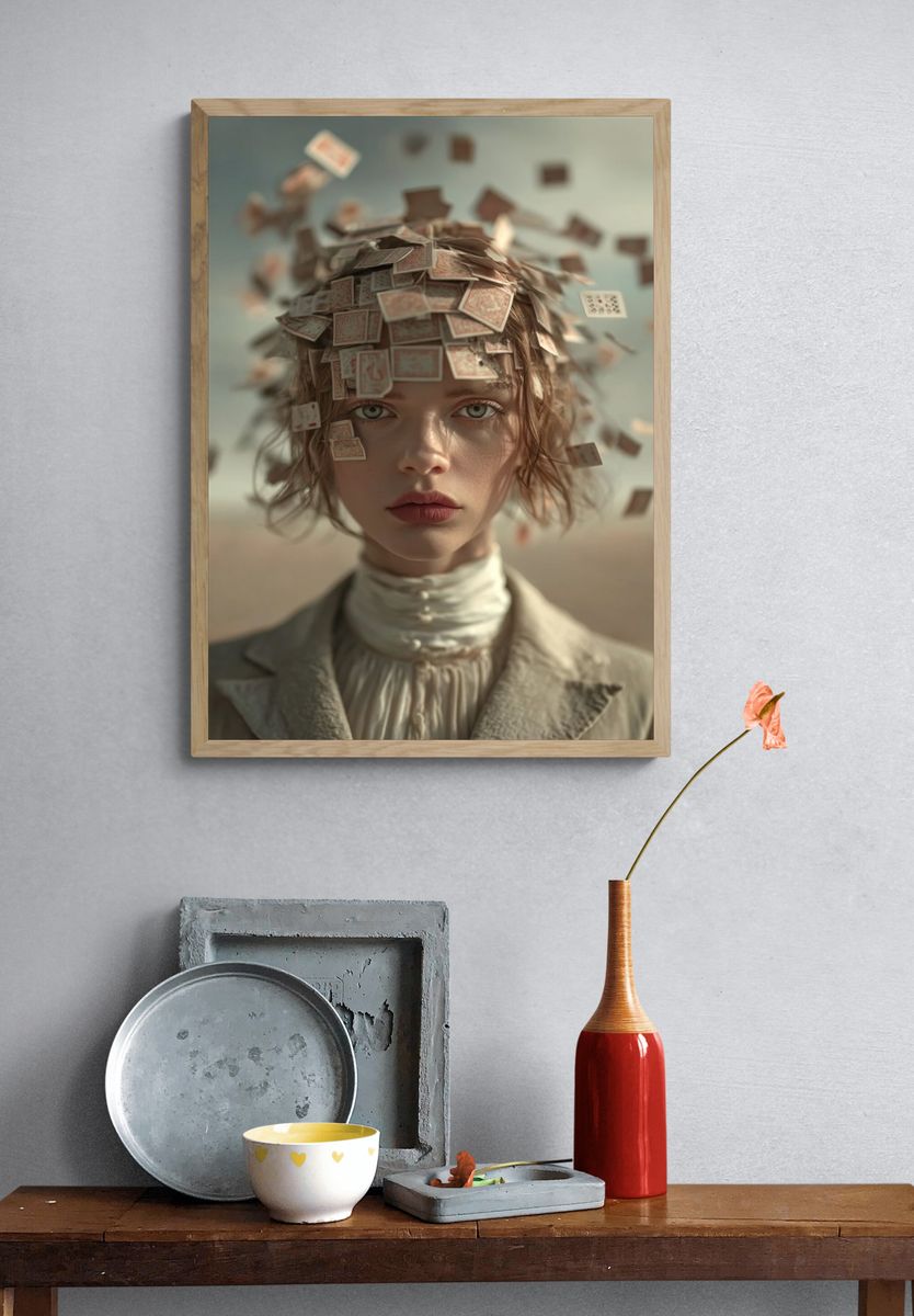 Surreal Portrait with Playing Cards — Fine Art Print. — room view 3