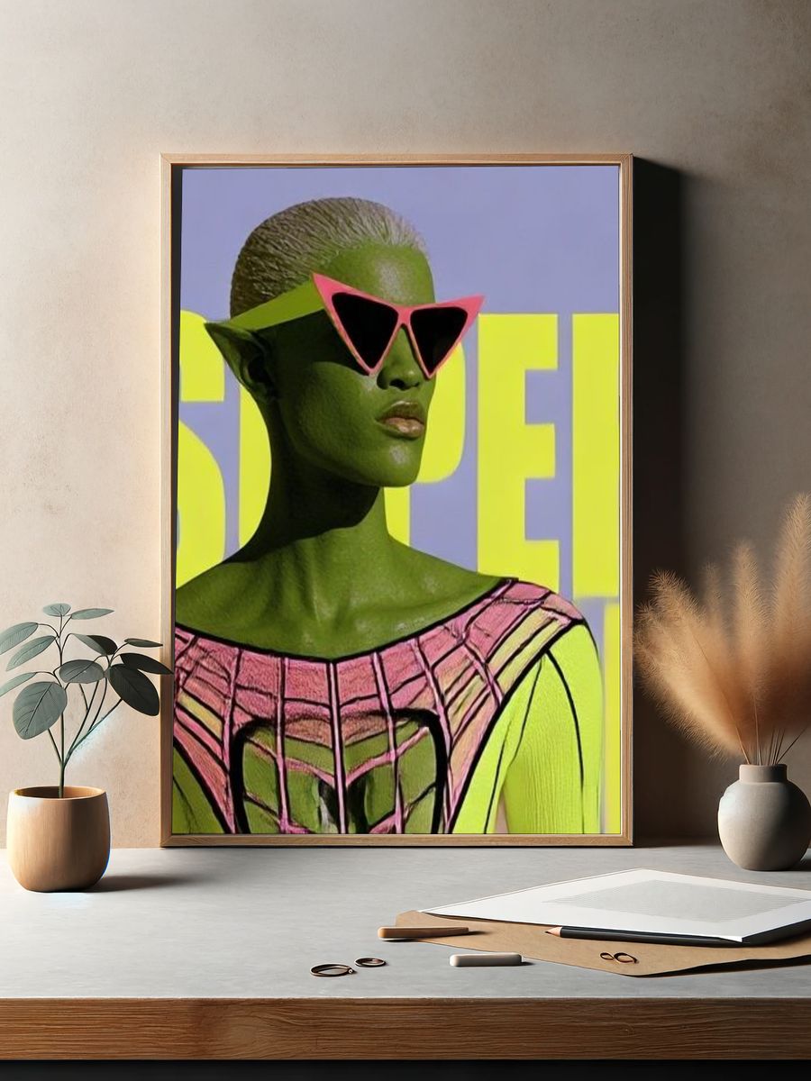 Sunlit Woman in Striped Skirt Poster. — room view 2