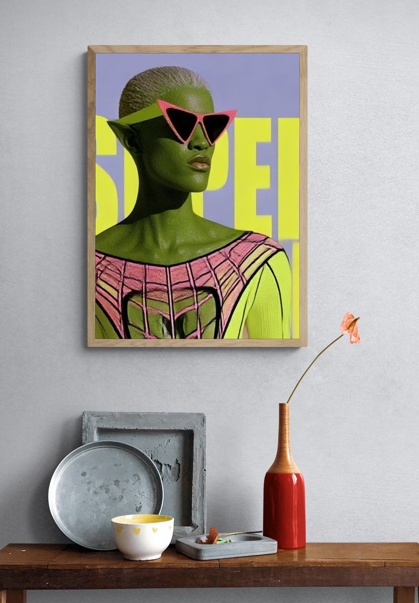 Sunlit Woman in Striped Skirt Poster. — room view 3