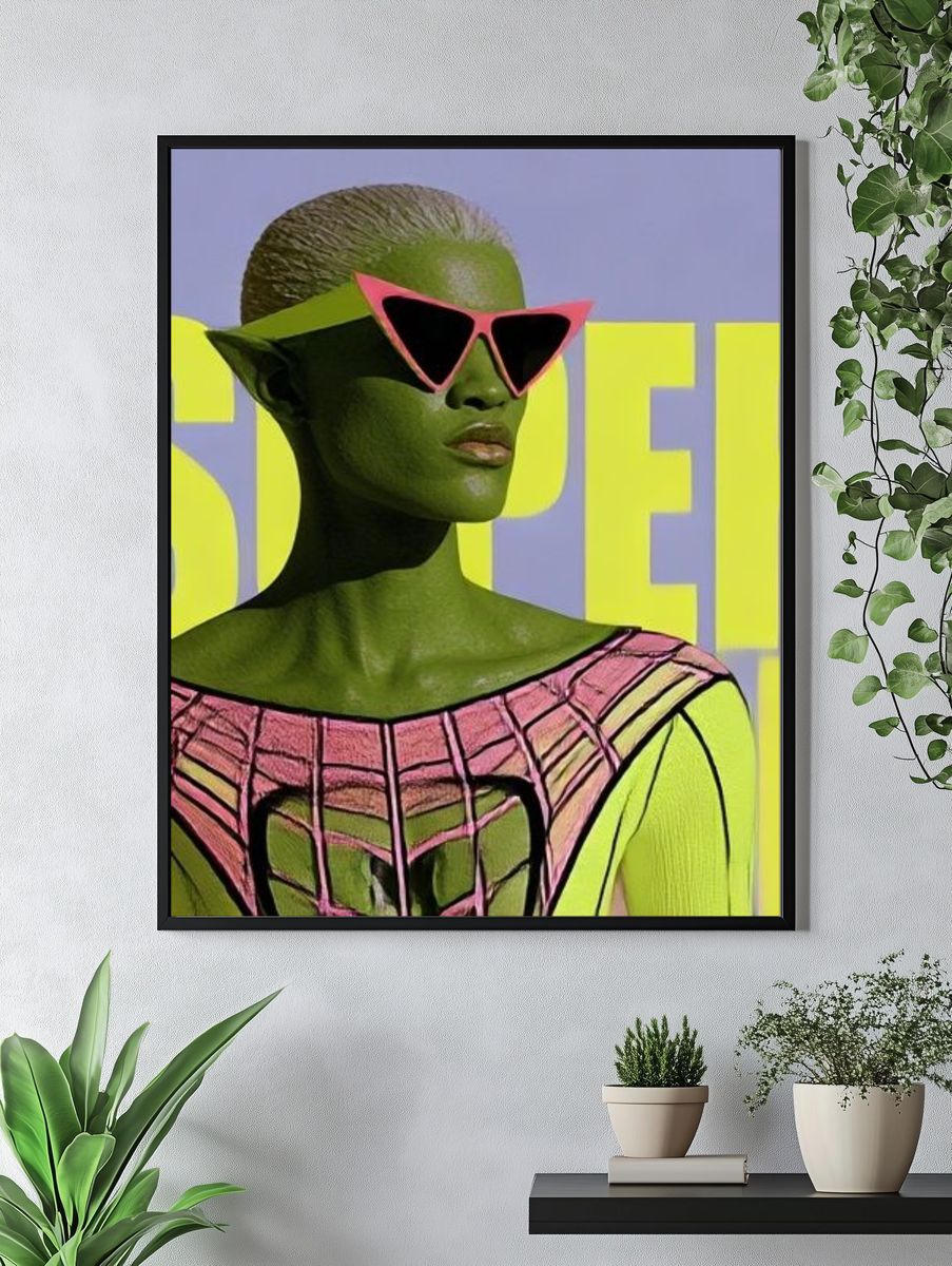 Sunlit Woman in Striped Skirt Poster. — room view 4