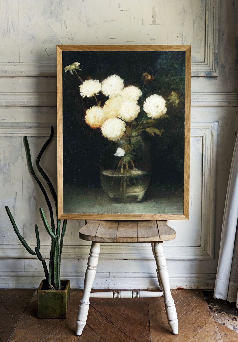 White Flowers in Vase — Fine Art Print. — room view 1