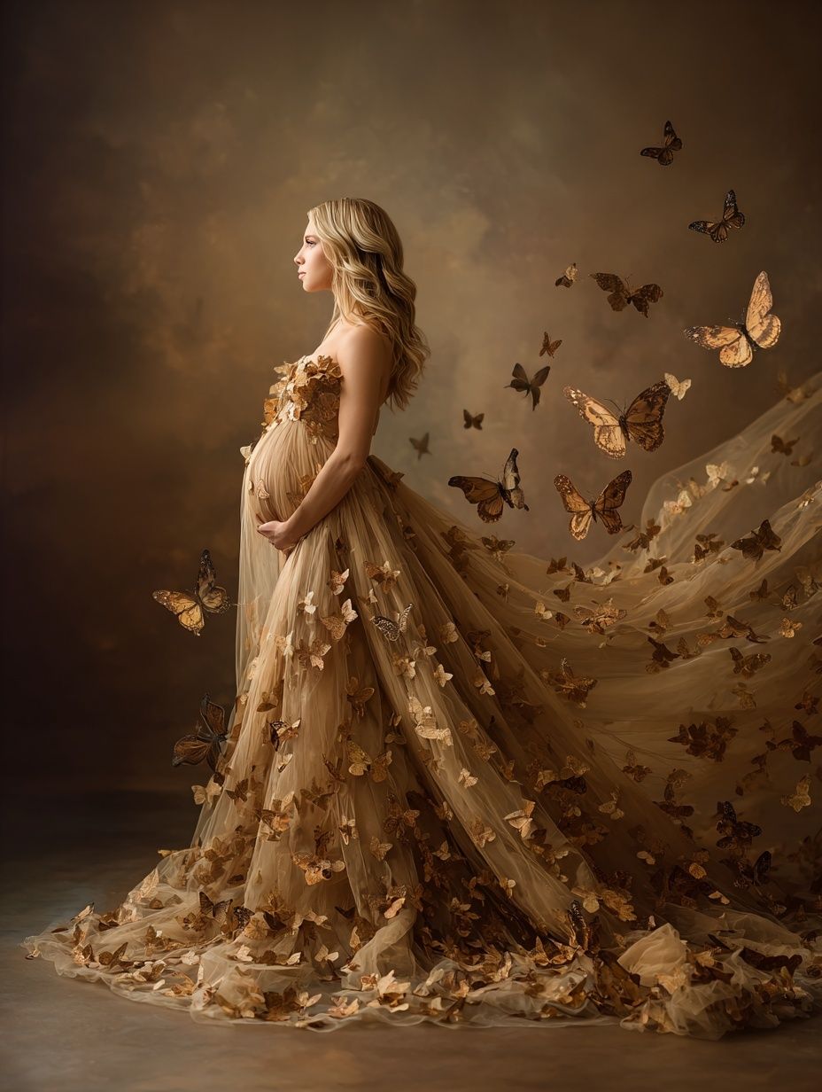 Pregnant Woman with Butterflies — Fine Art Print. poster detail